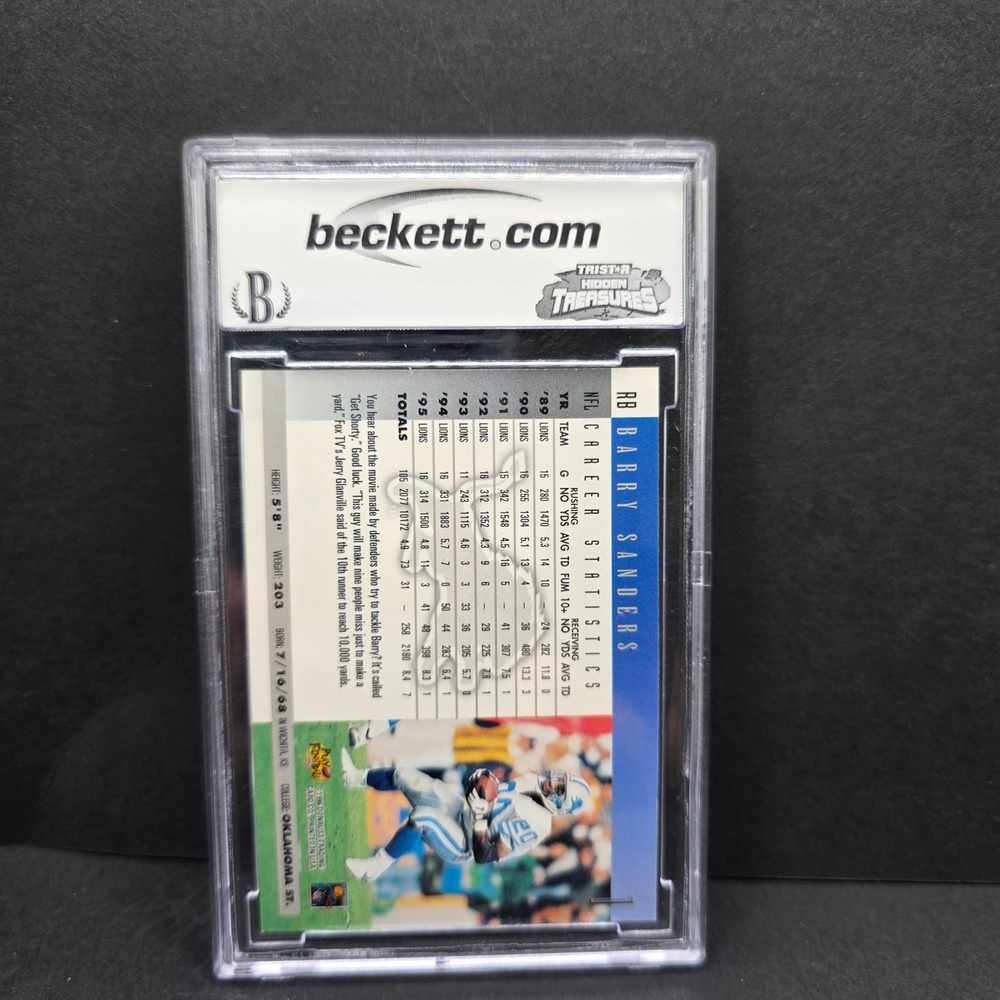 Donruss Barry Sanders 1996 Football Card #1 Detroit Lions BCCG 9 Near Mint - Picture 2 of 2